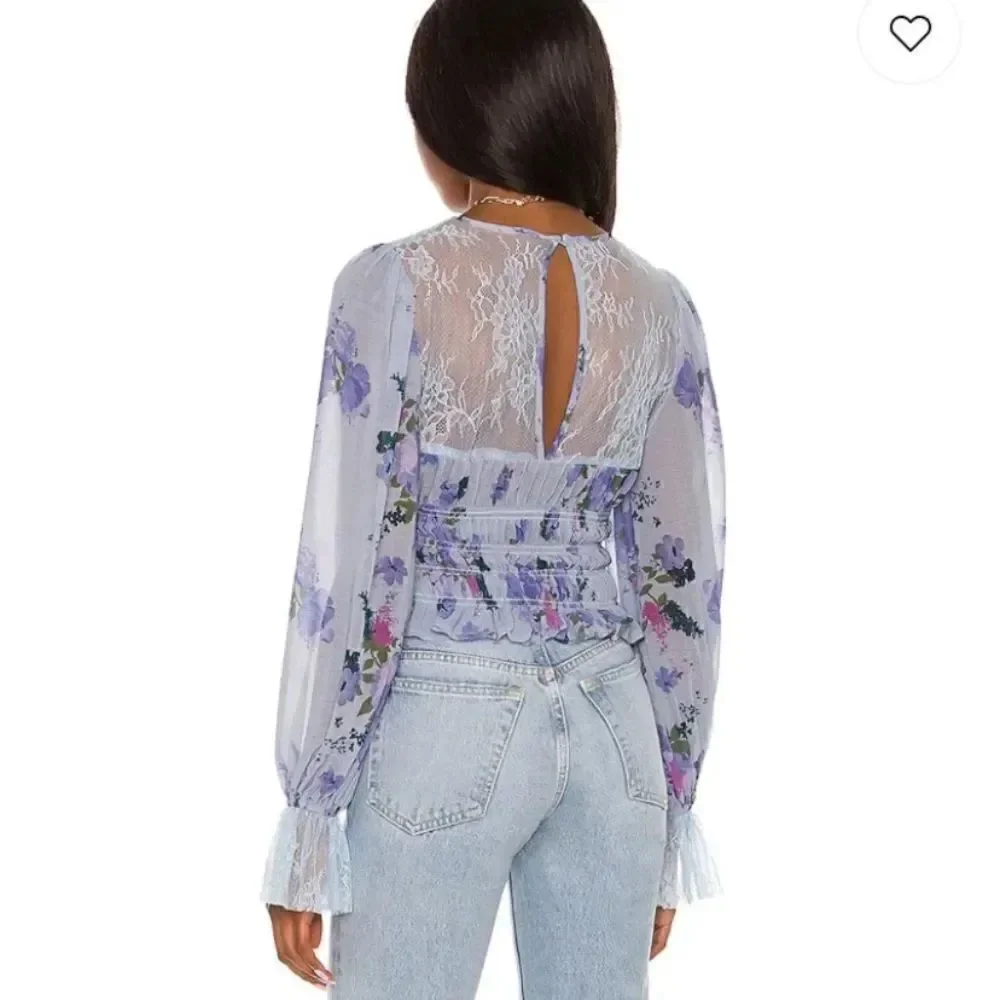 Free People Daphne Blouse in Silver Blue Combo NWT Sz S